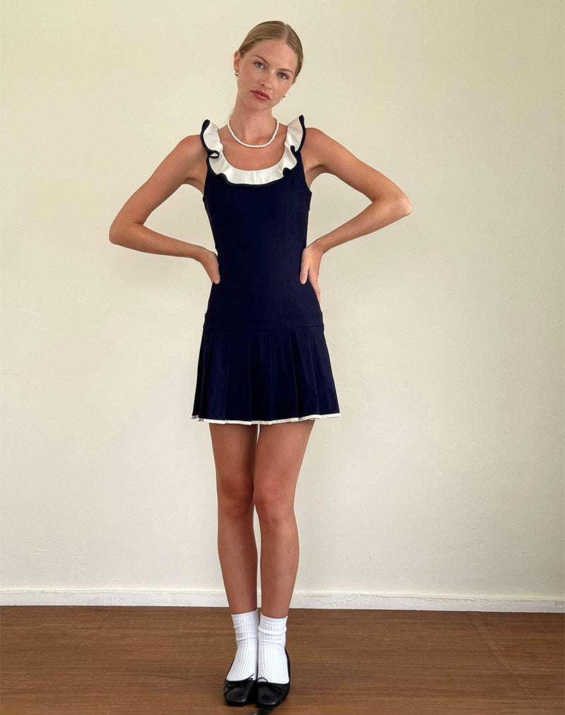 Imagen del minivestido Busari Frill Neck en azul marino