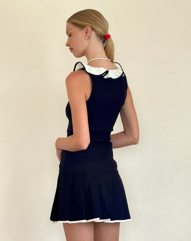 Imagen del minivestido Busari Frill Neck en azul marino
