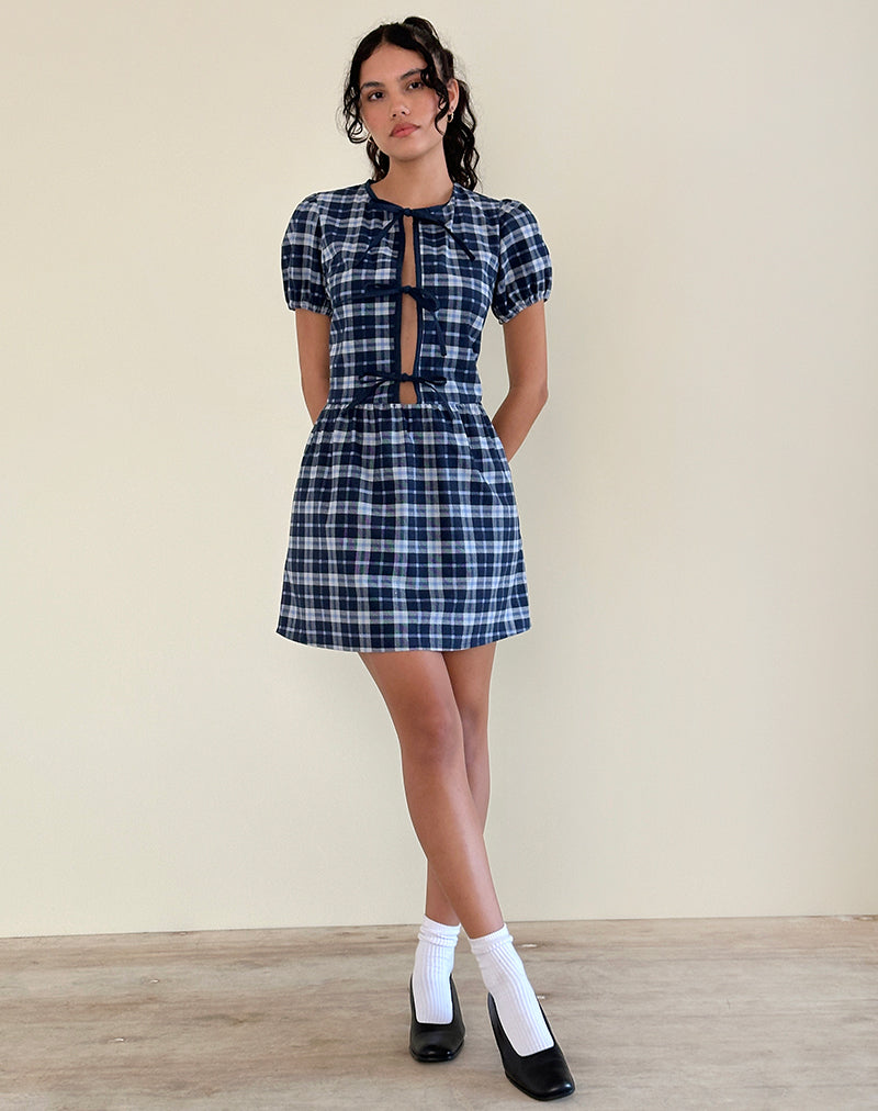 Vestido Byan Tie Front en tartán azul oscuro