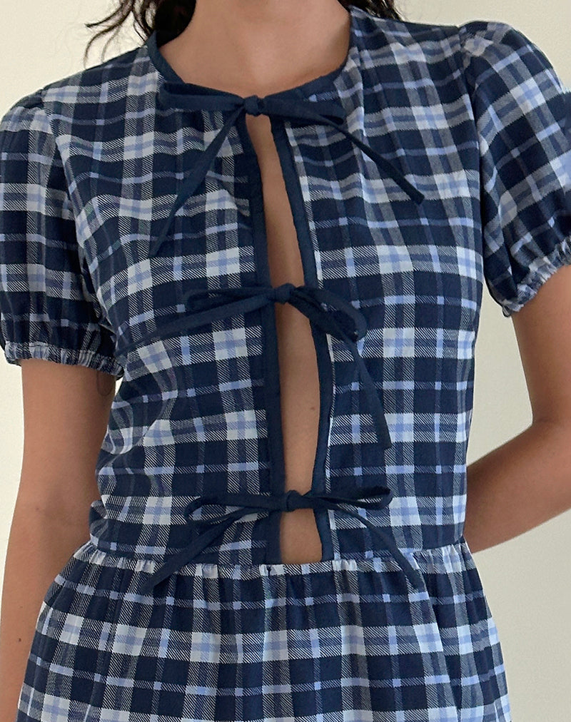 Imagen de Byan Tie Front Dress in Tartan Dark Blue