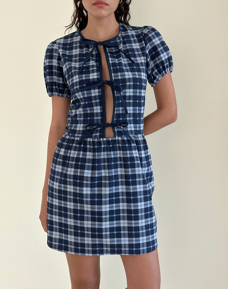 Imagen de Byan Tie Front Dress in Tartan Dark Blue
