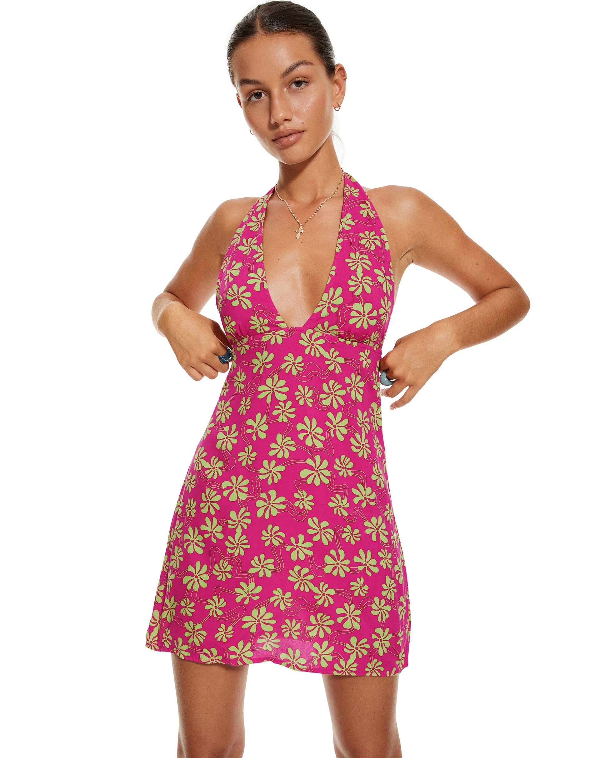imagen de MOTEL X BARBARA Leana Mini Dress in 90s Beachy Floral Hot Pink