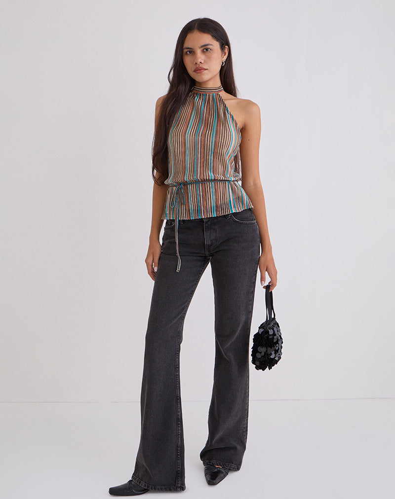 Imagen de Brienne Top en Azul y Marrón Shimmer Sheer Plisse