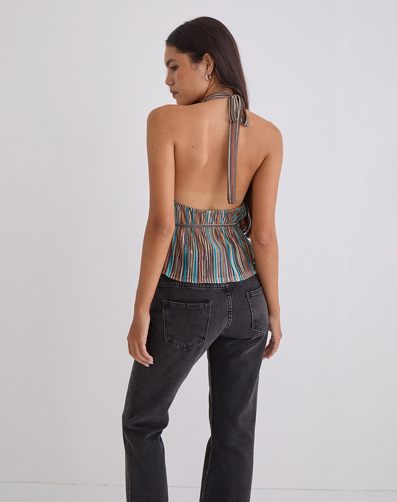 Imagen de Brienne Top en Azul y Marrón Shimmer Sheer Plisse