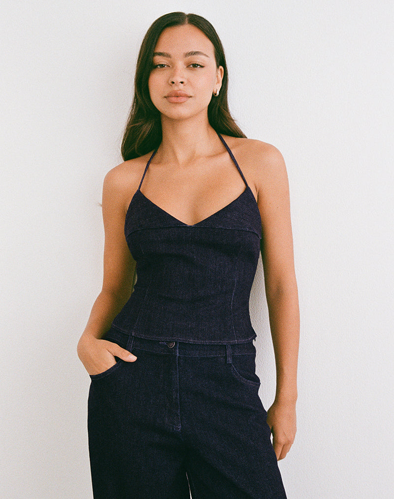 Imagen de Caira Chambray Halter Top en Indigo