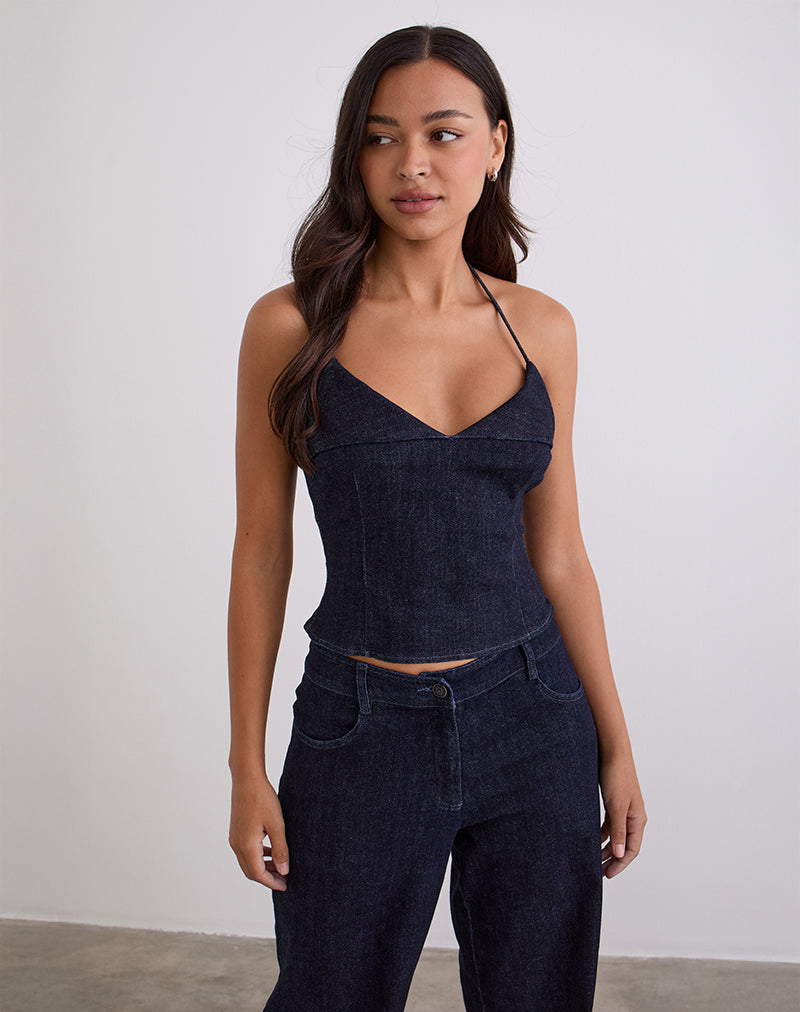 Imagen de Caira Chambray Halter Top en Indigo