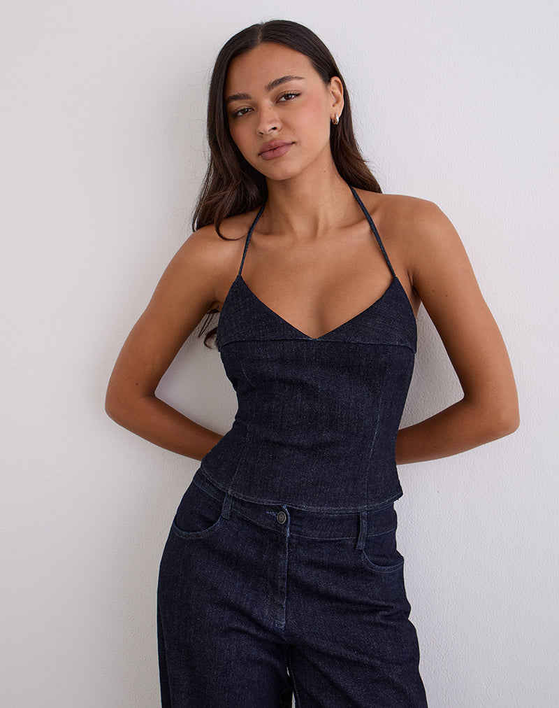 Imagen de Caira Chambray Halter Top en Indigo