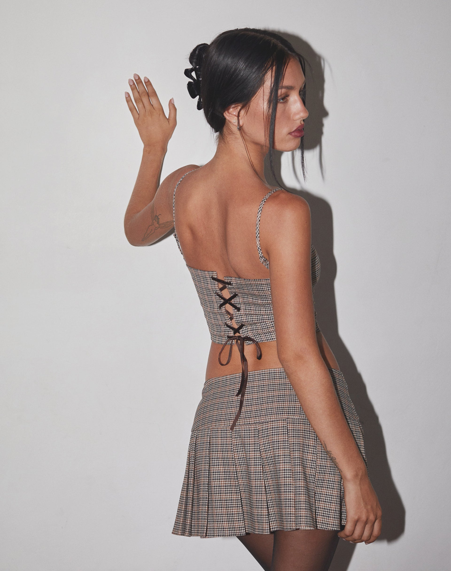 Imagen de Calida Corset Top en Micro Check Marrón