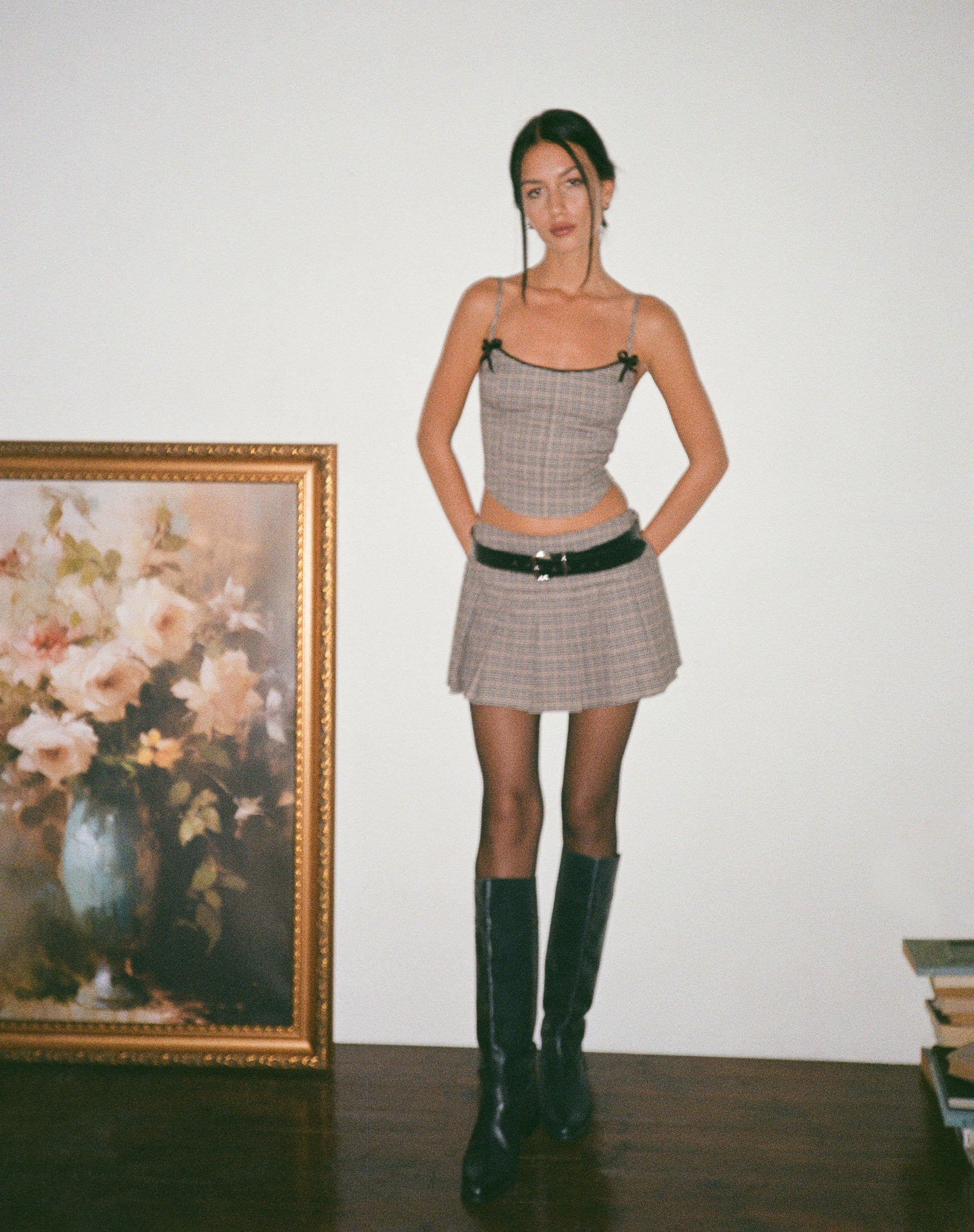 Imagen de Calida Corset Top en Micro Check Marrón
