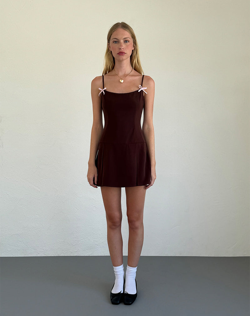 imagen de Calilia Cami Dress in Bitter Chocolate with Pink Bows