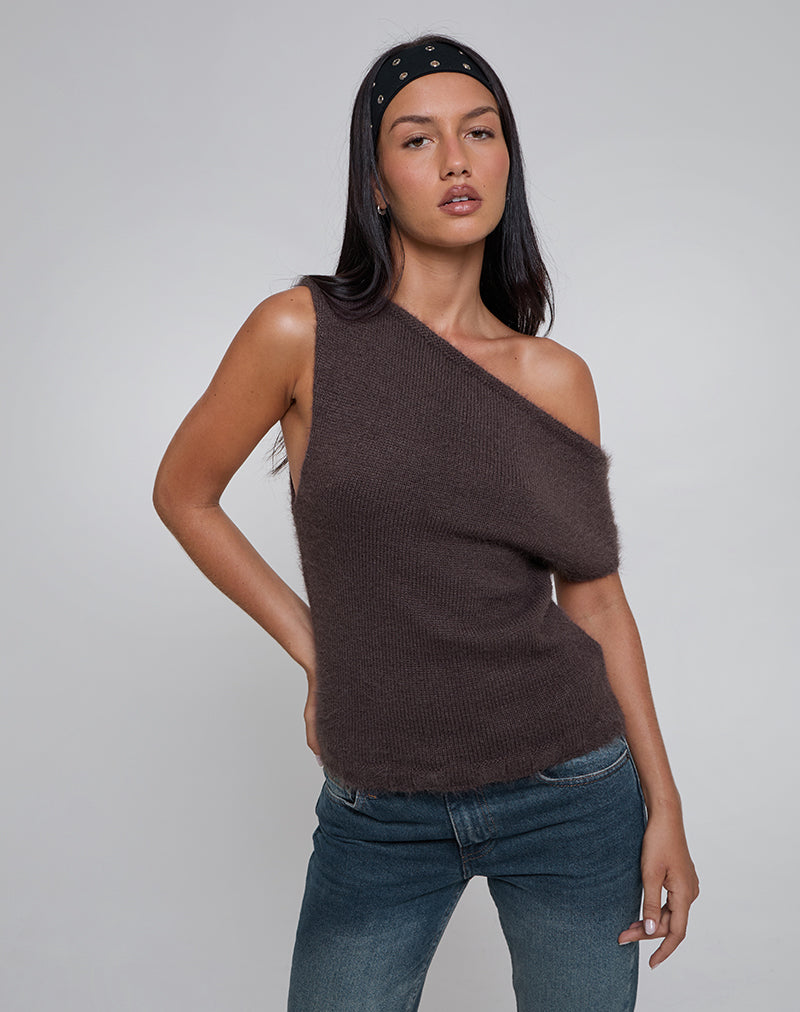 Imagen de Calyce Top con hombros descubiertos en punto esponjoso Marrón oscuro