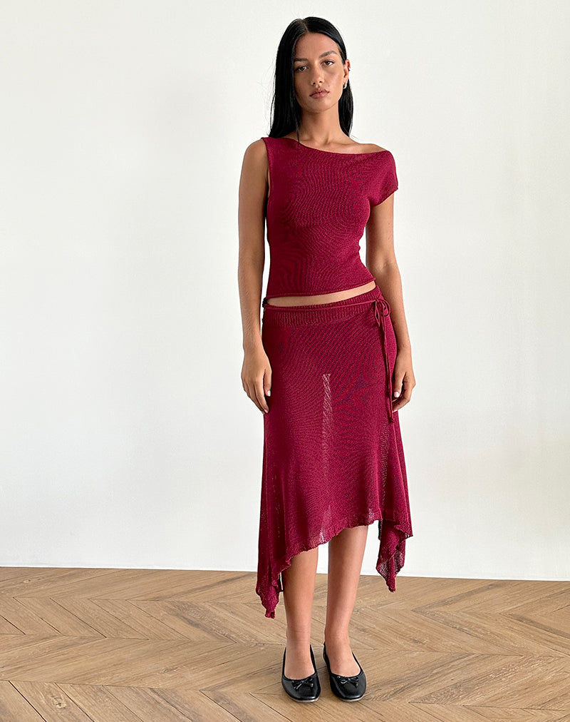 Top Calypso de punto transparente rojo