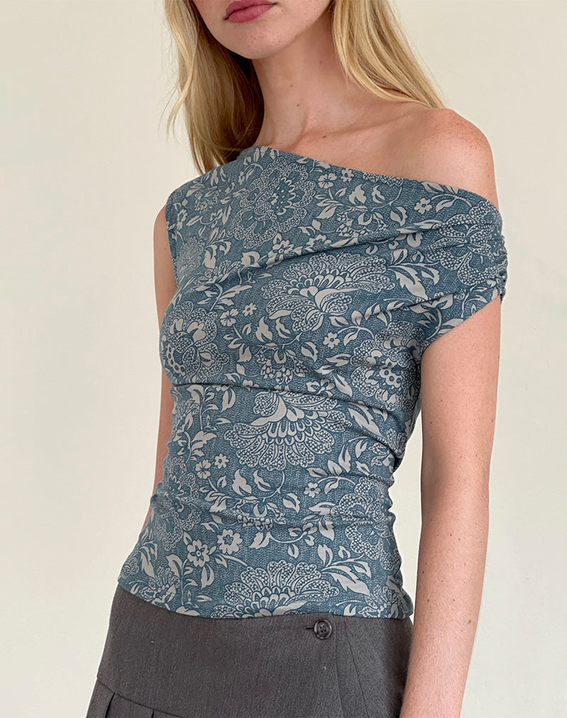 Imagen de Calypso Top in Blue Ornate Print Lycra