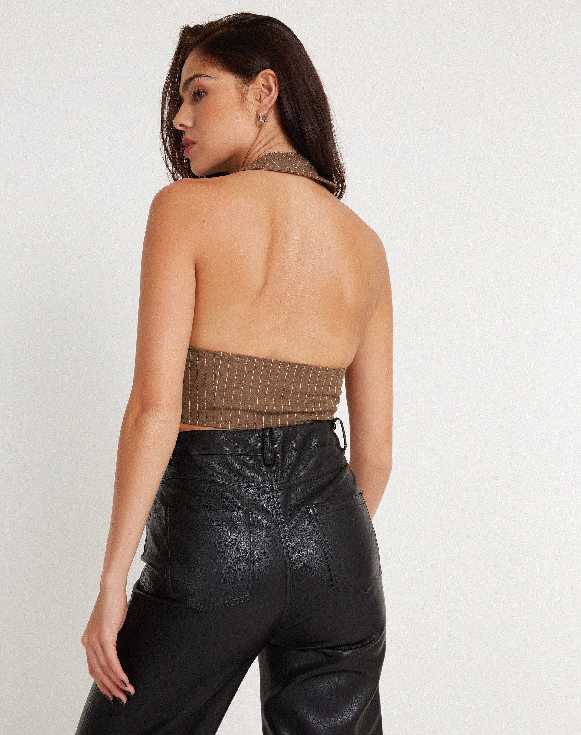 Imagen de Canisba Crop Top a rayas marrón