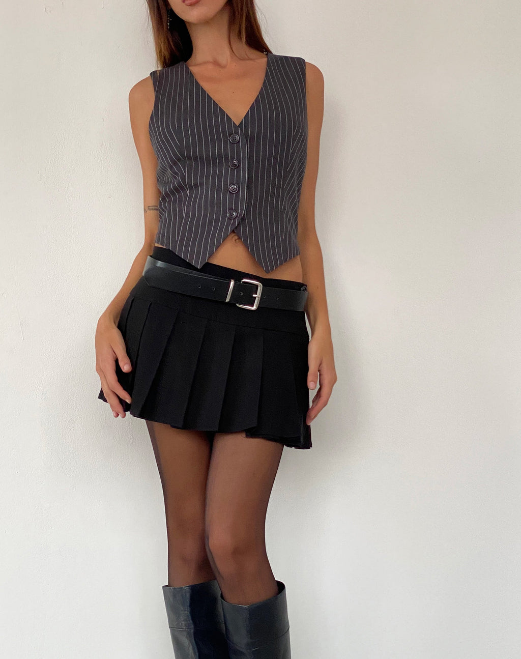 Top Canta Tailored Vest de raya diplomática gris oscuro