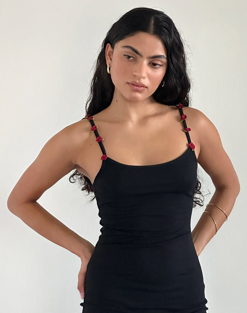 imagen de Cantana Maxi Dress in Black with Red Rosette