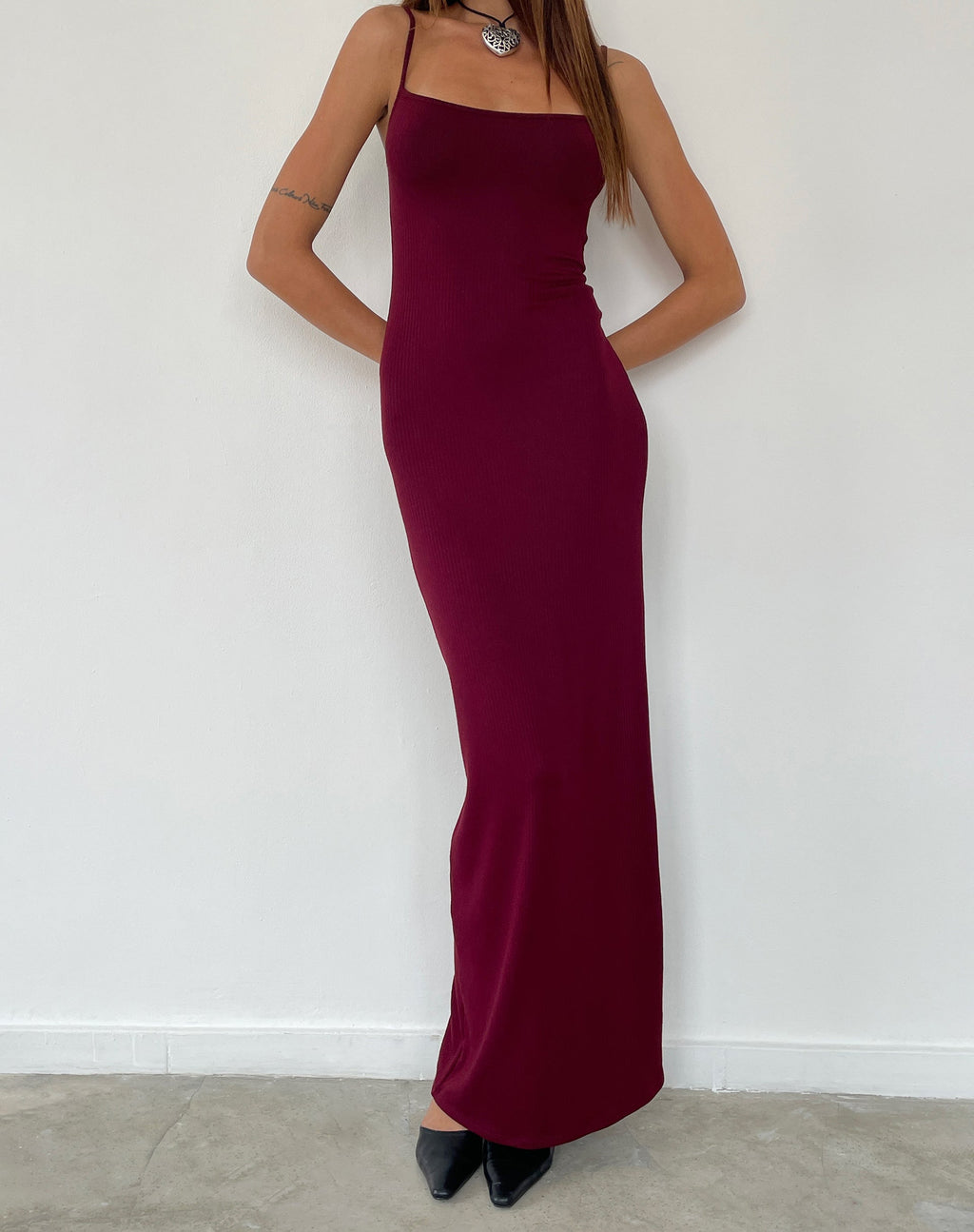 Maxi Vestido Cantha en Rib Borgoña