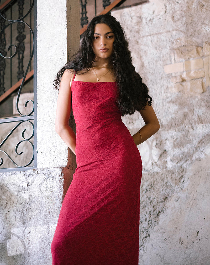 Maxi Vestido Cantha de Encaje Mari Rojo