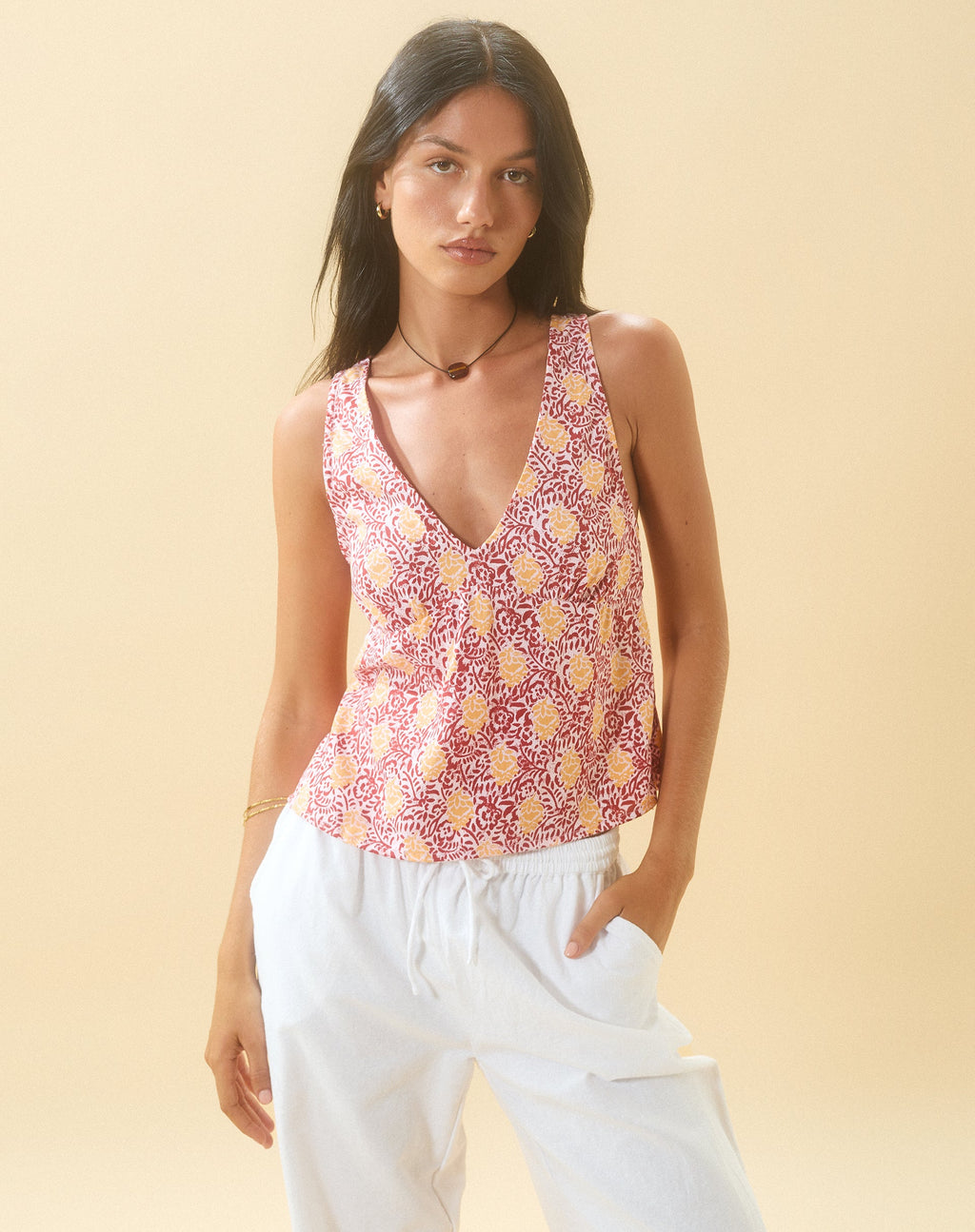 Top Cantika de Bohemian Batik Melocotón Granate