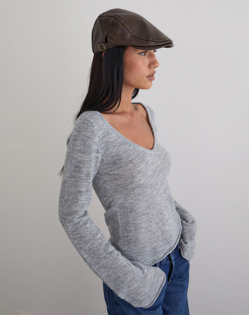 Imagen de Gorra plana de PU marrón oscuro