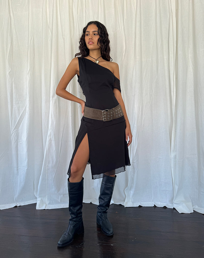 Imagen de Carissa One Shoulder Chiffon Midi Dress in Black