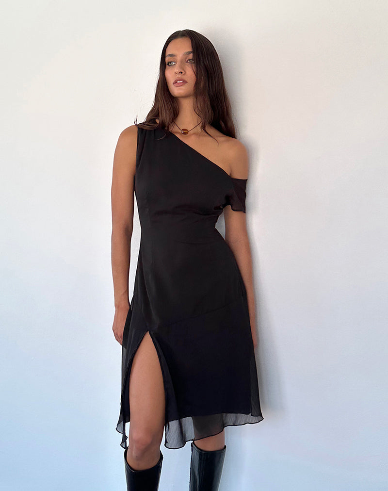 Imagen de Carissa One Shoulder Chiffon Midi Dress in Black