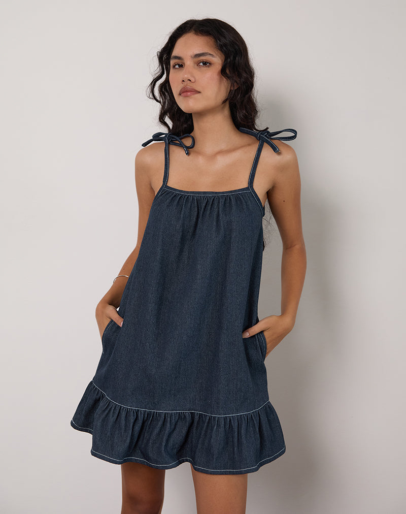 Mini Vestido Carlisle en Chambray Indigo