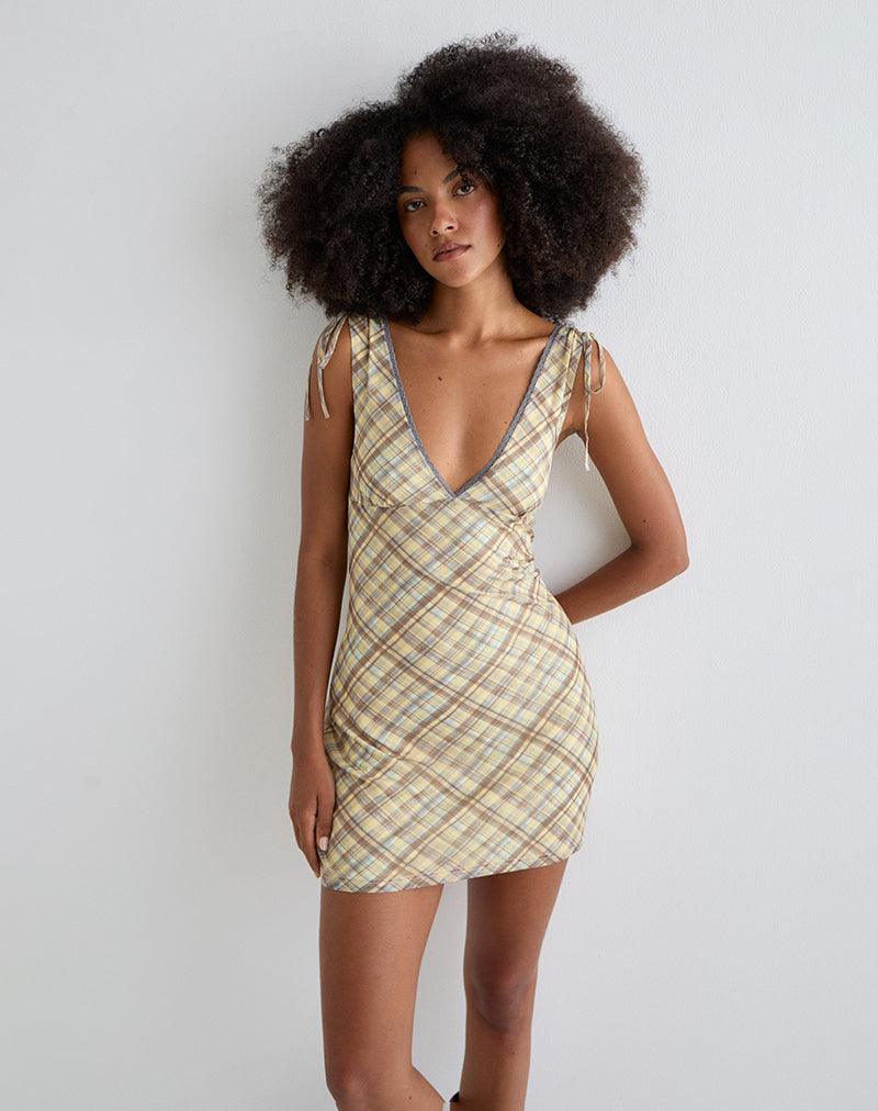 Imagen de Carmila Minivestido fruncido a cuadros amarillo