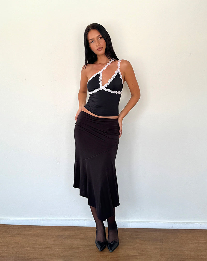 Imagen de Carolina Top de un hombro en negro con encaje rosa