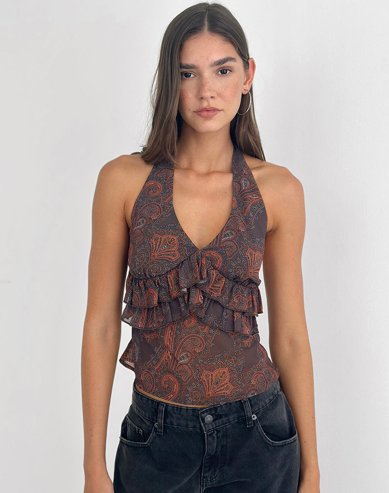 Top Casoya en gasa con estampado Royal Paisley en color burdeos