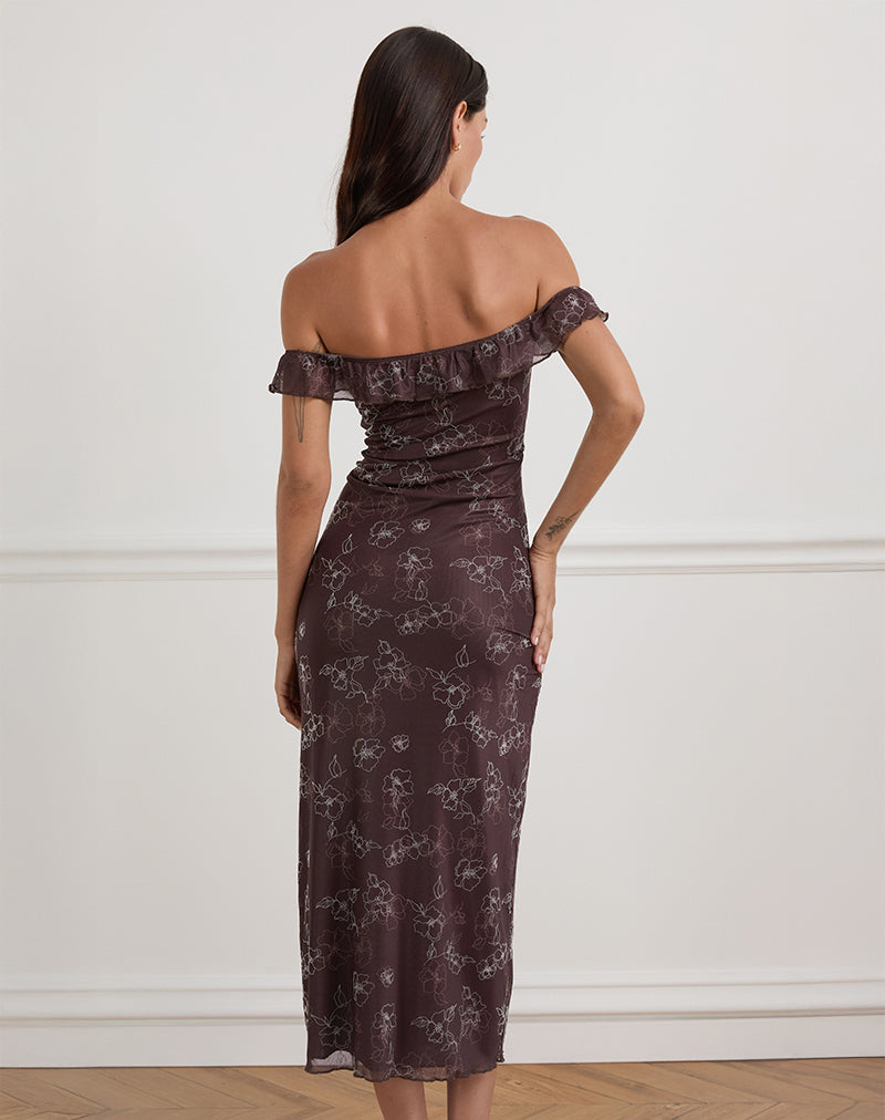 Imagen de Catrin Midi Dress in Doodle Flower Flock Marrón