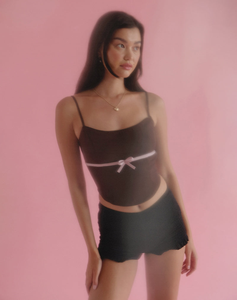 Imagen de Ceisya Corset Top en Chocolate Amargo con Lazo Rosa