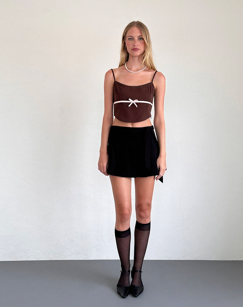 Imagen de Ceisya Corset Top en Chocolate Amargo con Lazo Rosa