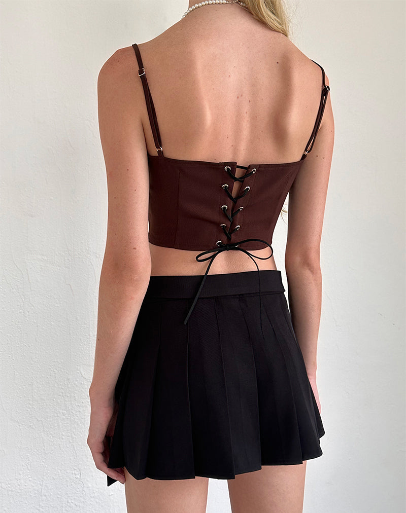 Imagen de Ceisya Corset Top en Chocolate Amargo con Lazo Rosa