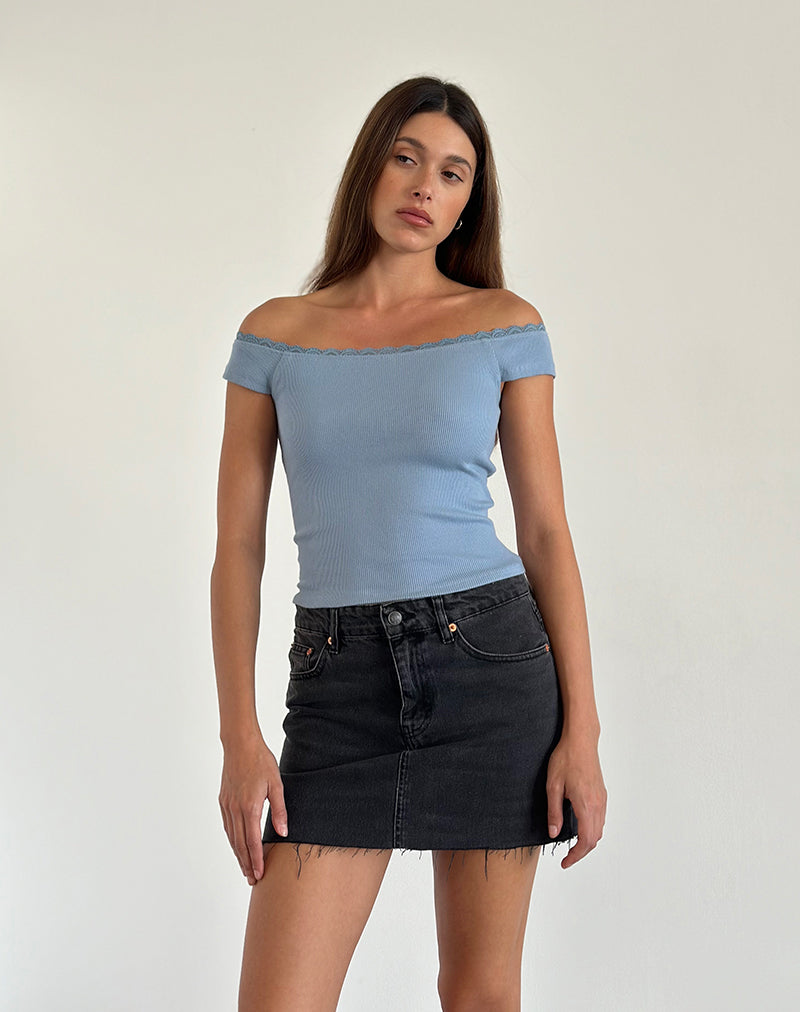 Imagen de Chacha Ribbed Bardot Top en Encaje Azul Nantucket