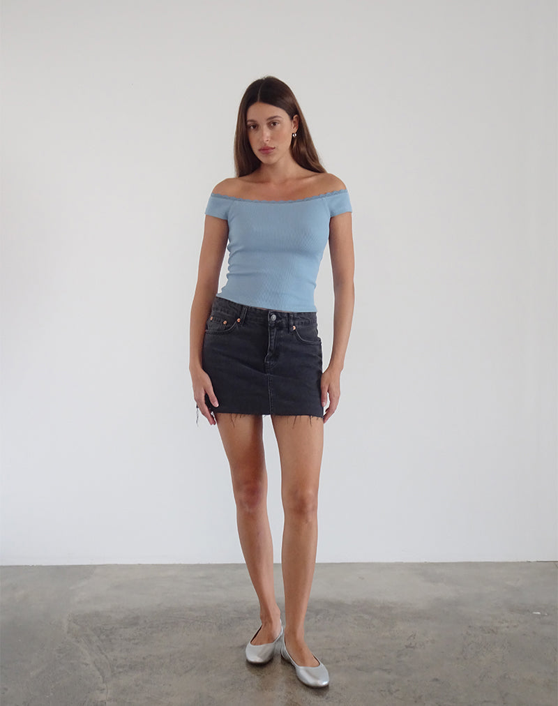 Imagen de Chacha Ribbed Bardot Top en Encaje Azul Nantucket