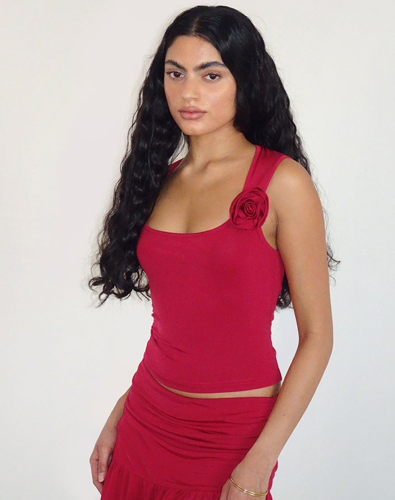 Top Charley Rosette en Lycra Slinky Rojo