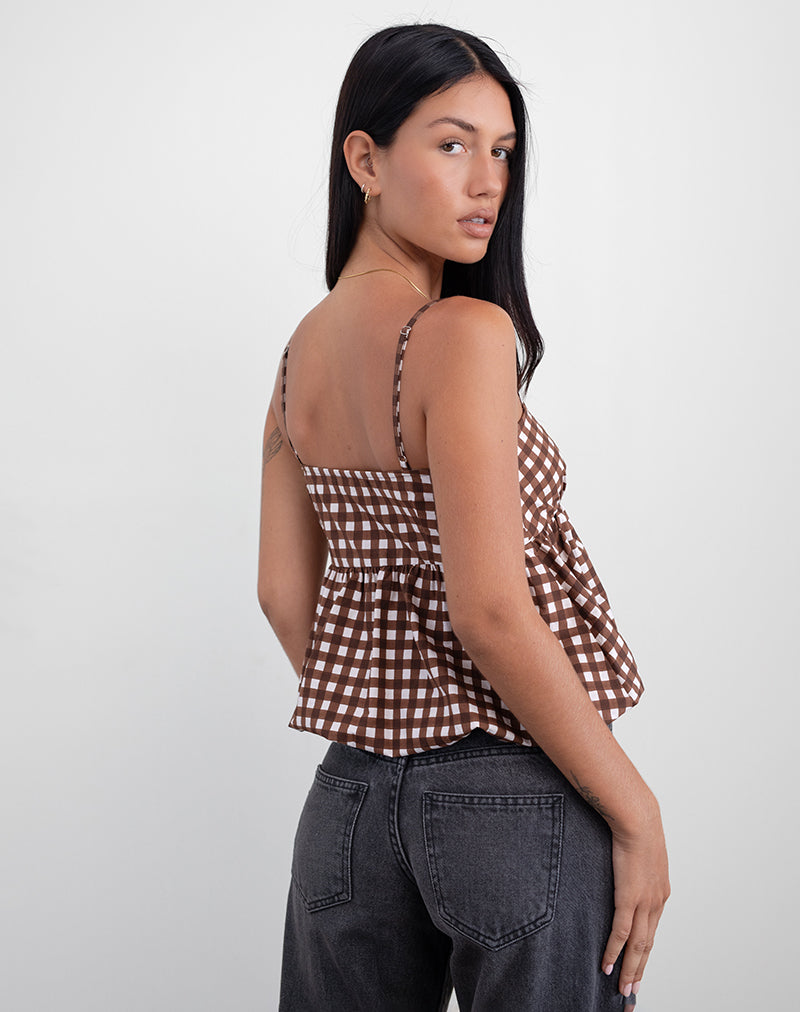 Imagen de Charlita Frill Cami Top in Tonal Gingham Marrón