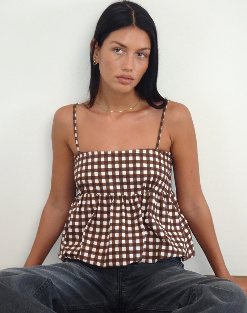 Imagen de Charlita Frill Cami Top in Tonal Gingham Marrón