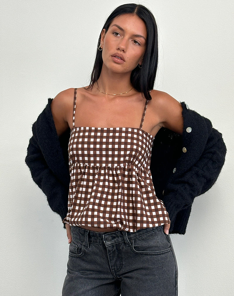 Imagen de Charlita Frill Cami Top in Tonal Gingham Marrón