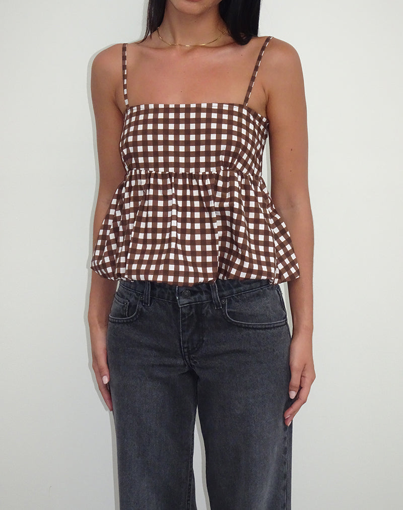Imagen de Charlita Frill Cami Top in Tonal Gingham Marrón