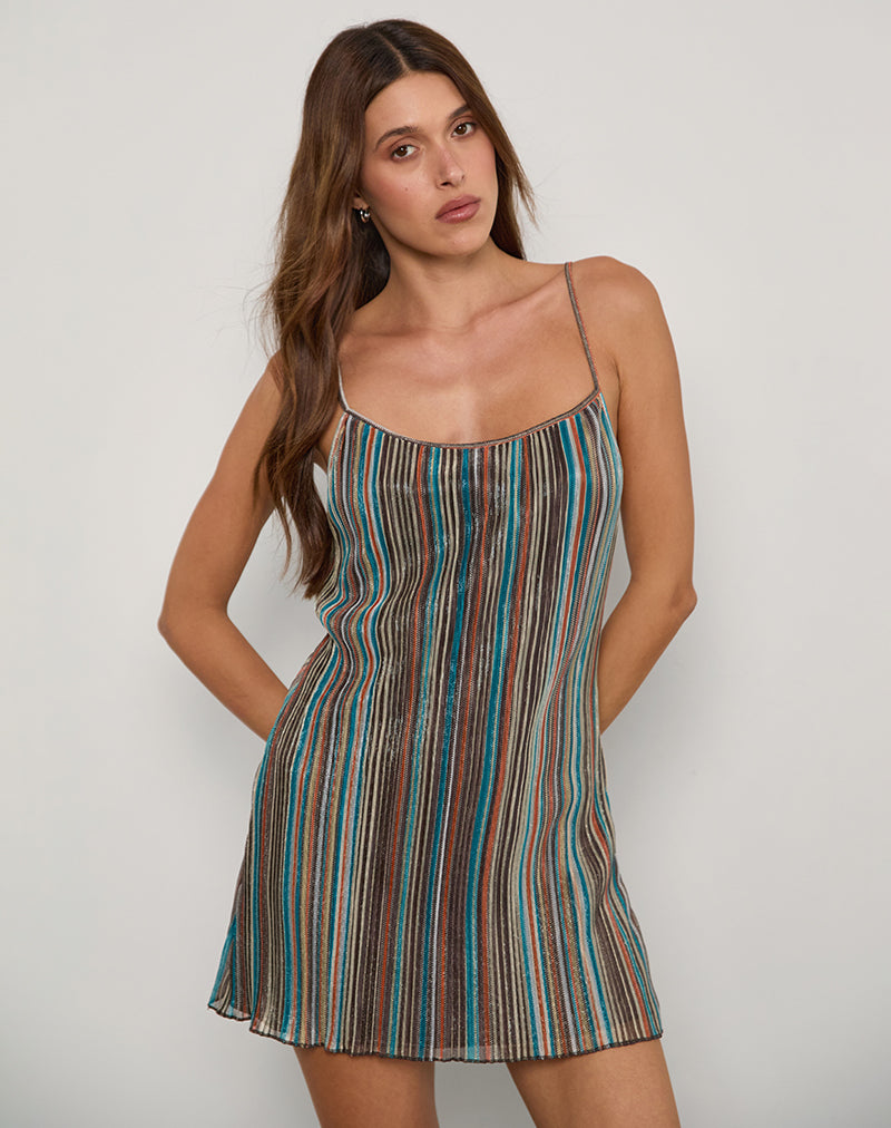 Imagen de Cheria Mini Dress in Shimmer Plisse Azul Marrón