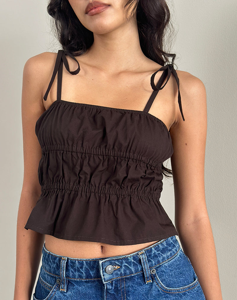 Imagen de Chibi Ruched Tie Top en Chocolate amargo