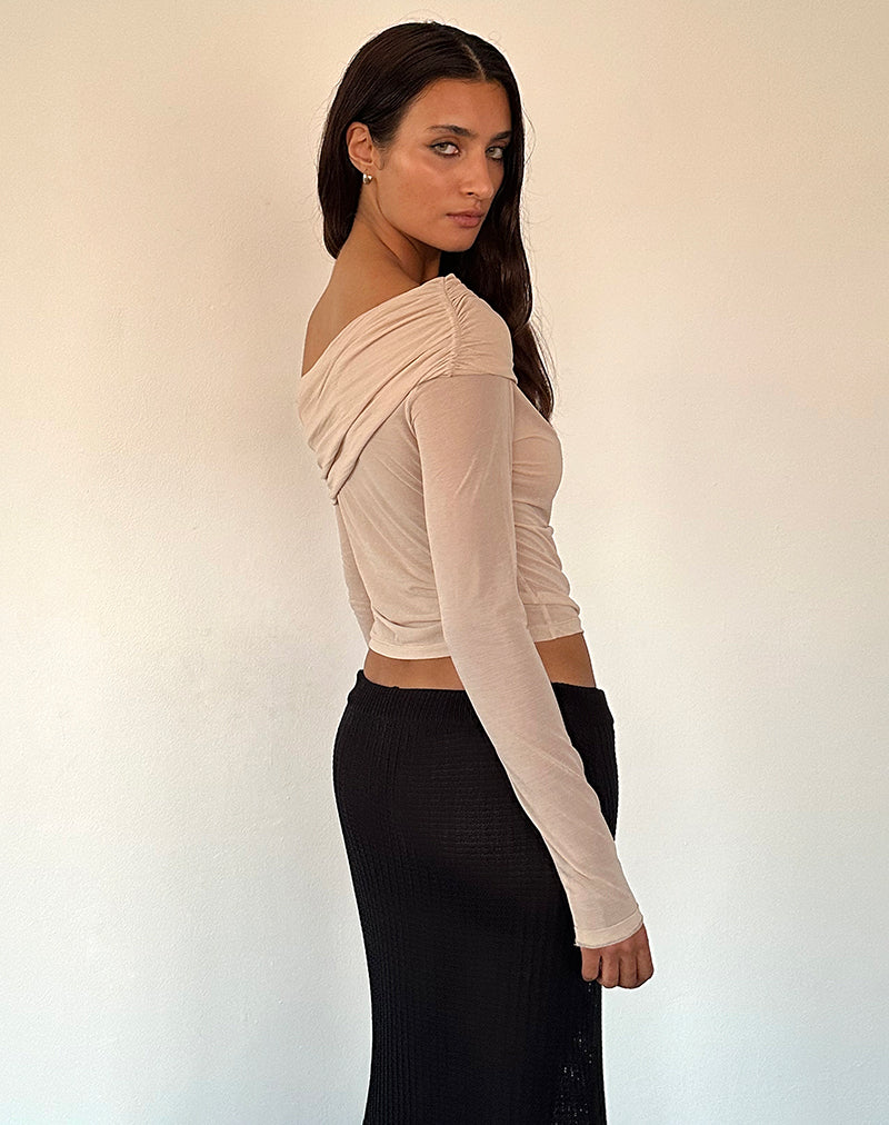 Imagen de Chidi Sheer Mesh Bardot Top en Camel