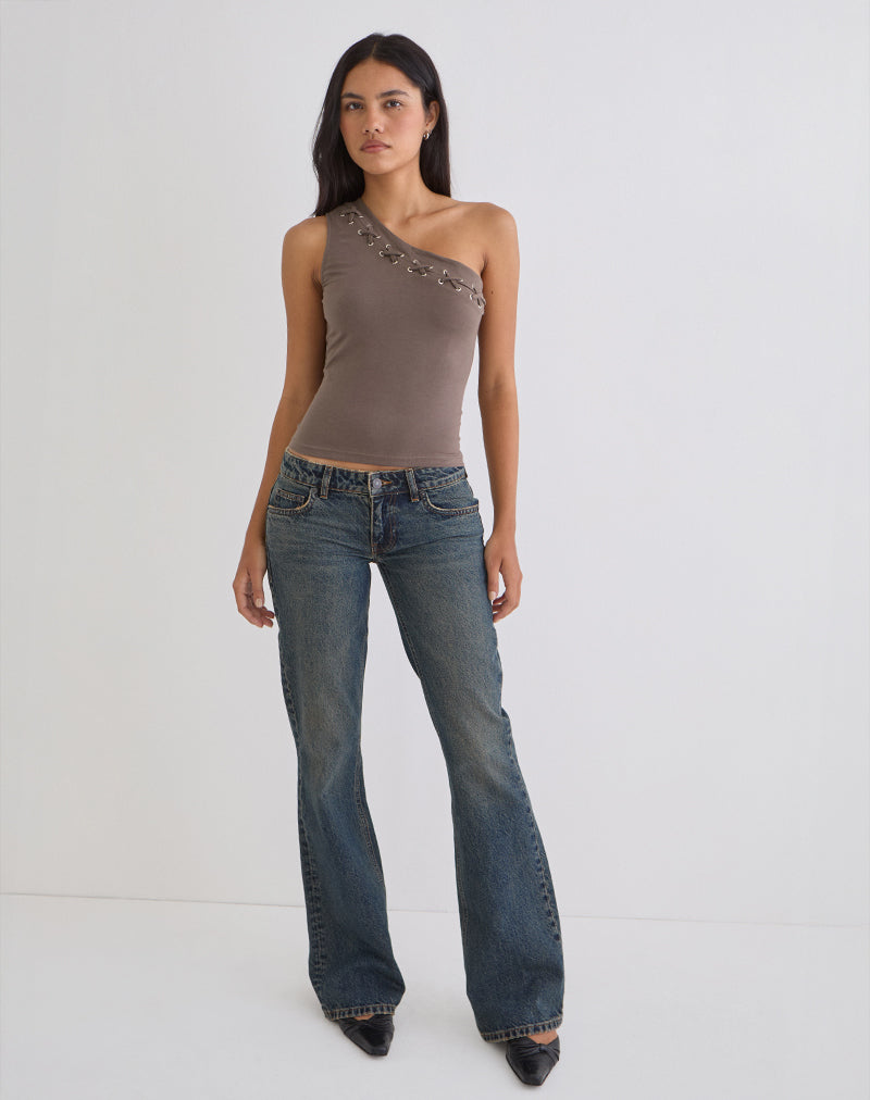 Imagen del top con cordones Chivago Cross en color café cuarzo.