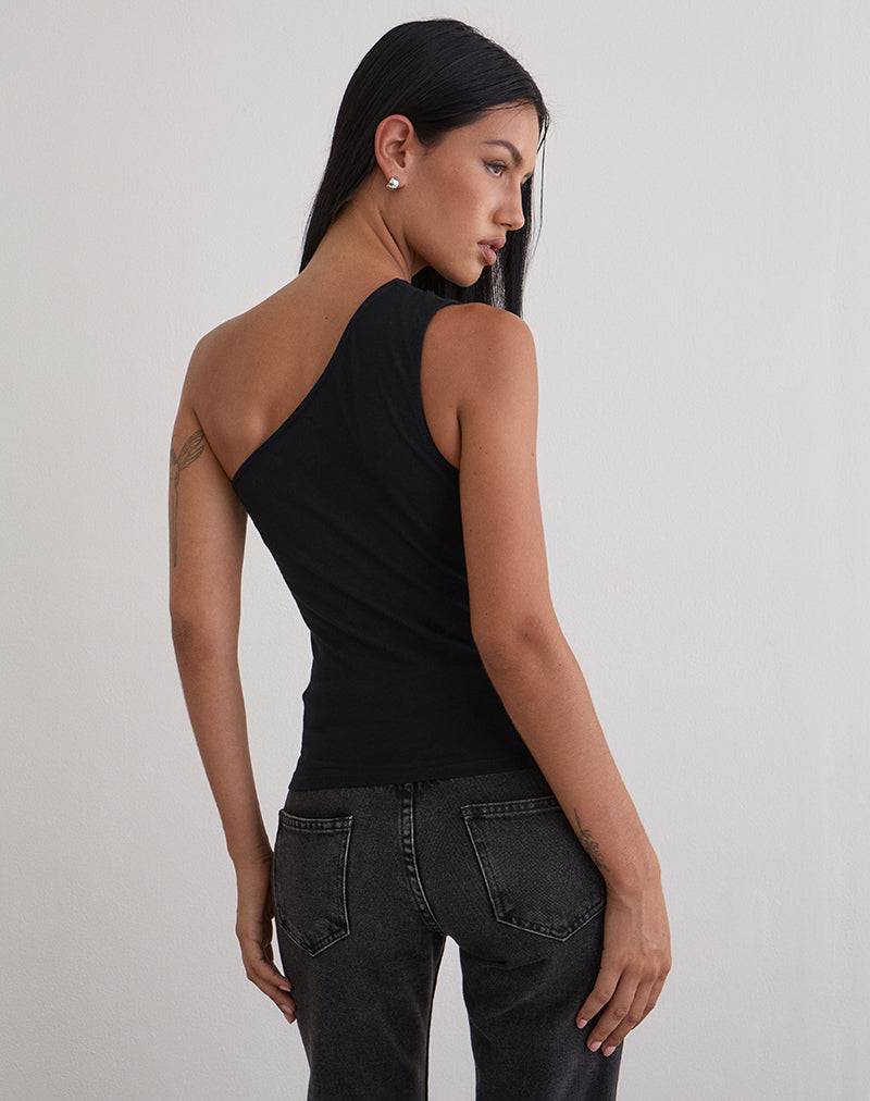 Imagen de Chivago Cross Lace Up One Shoulder Top in Jersey Negro