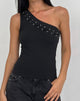 Imagen de Chivago Cross Lace Up One Shoulder Top in Jersey Negro