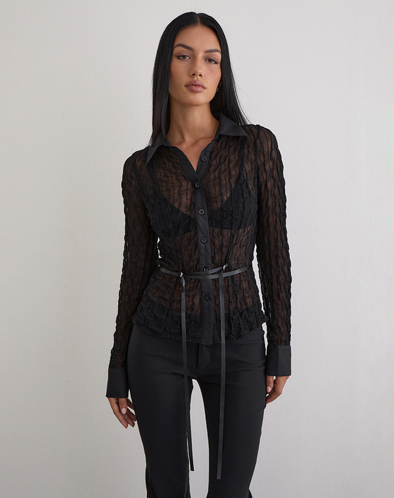 Camisa Christabel de malla texturizada Negra