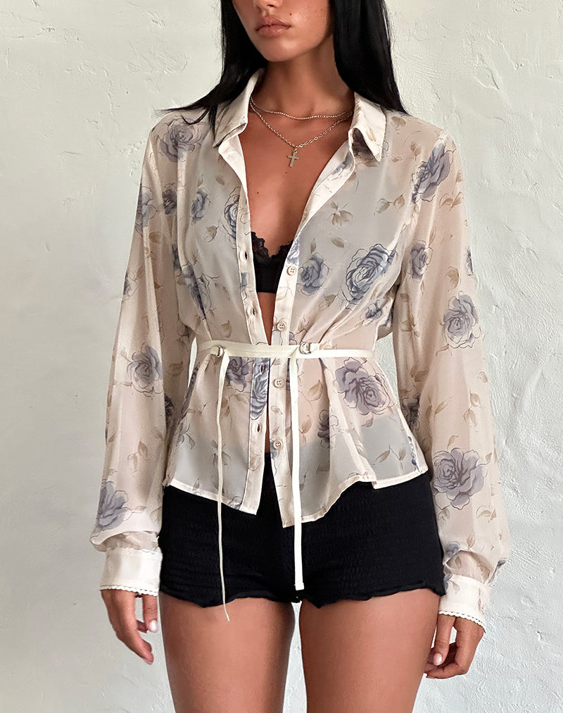 Camisa Christabel Azul Rosa Salvaje