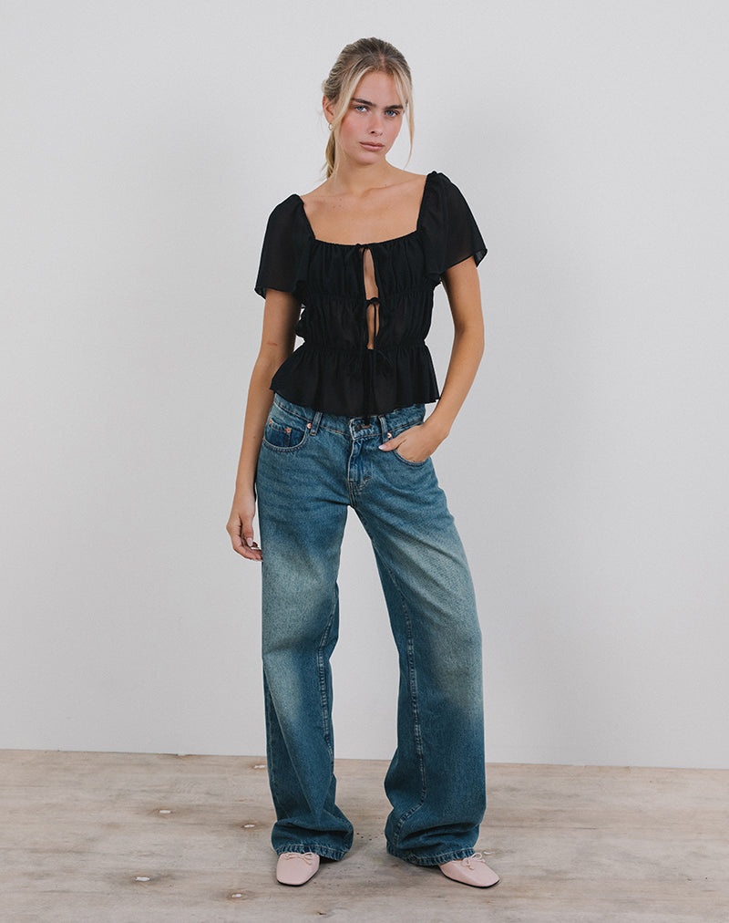Imagen de Cintan Tie Front Top in Black